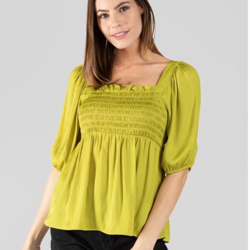Naked Zebra Square Smocked Neck in Olive